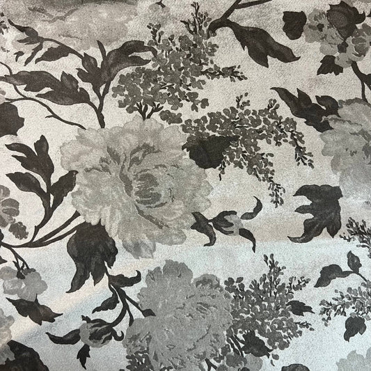 ARGENTO FIORITO: Velours imprimé motif floral reflex argenté