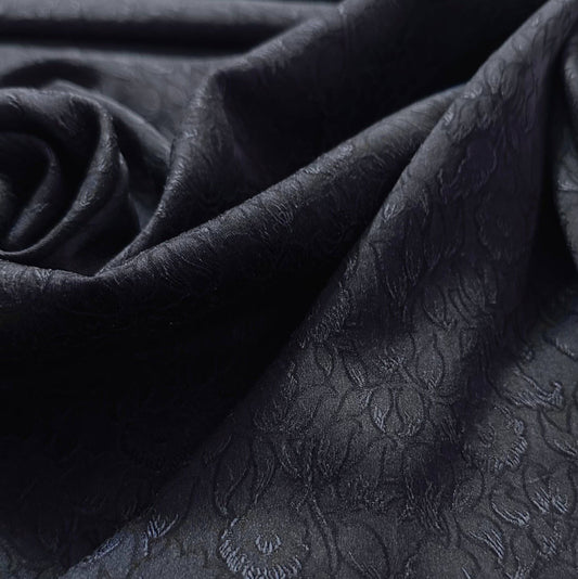 SAPHIRA: Soie jacquard damassée bleu nuit