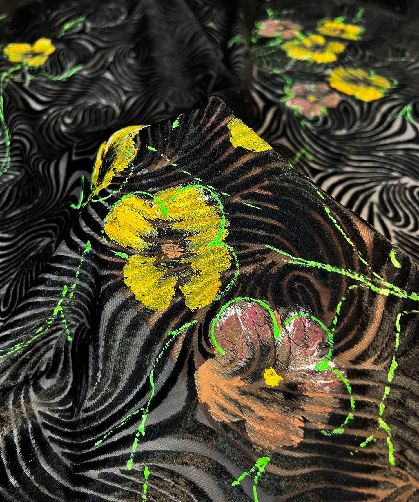 VELUTATO: Velour de soie dévorée peint à la main