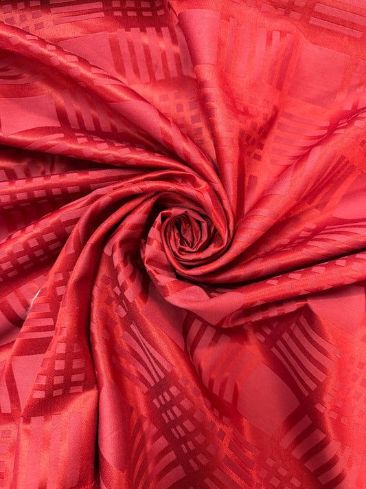 LIVIA : Satin viscose imprimé carreaux rouge