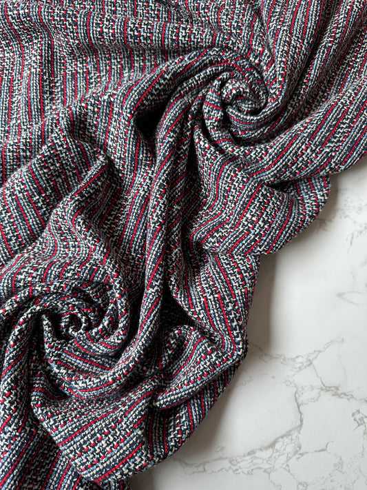 CHARLOTTE: Tweed coton tissage rouge, bleu ciel, bleu marine et blanc