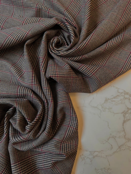EDWIGE: Tissu Prince-de-Galles viscose mélangé - fils beige, choco, bordeau et noir