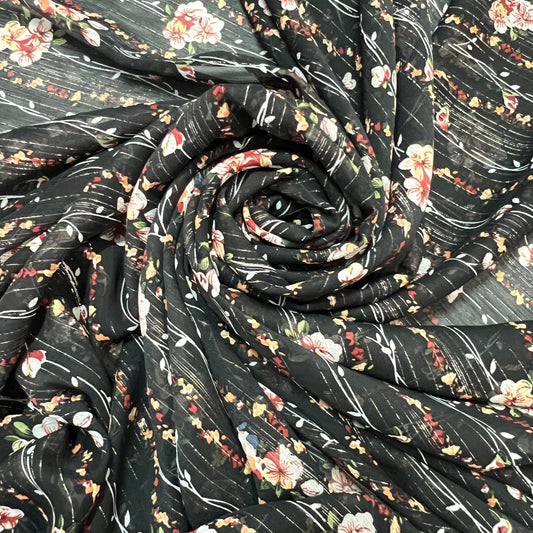 ONDINE : Mousseline viscose floral japonisant