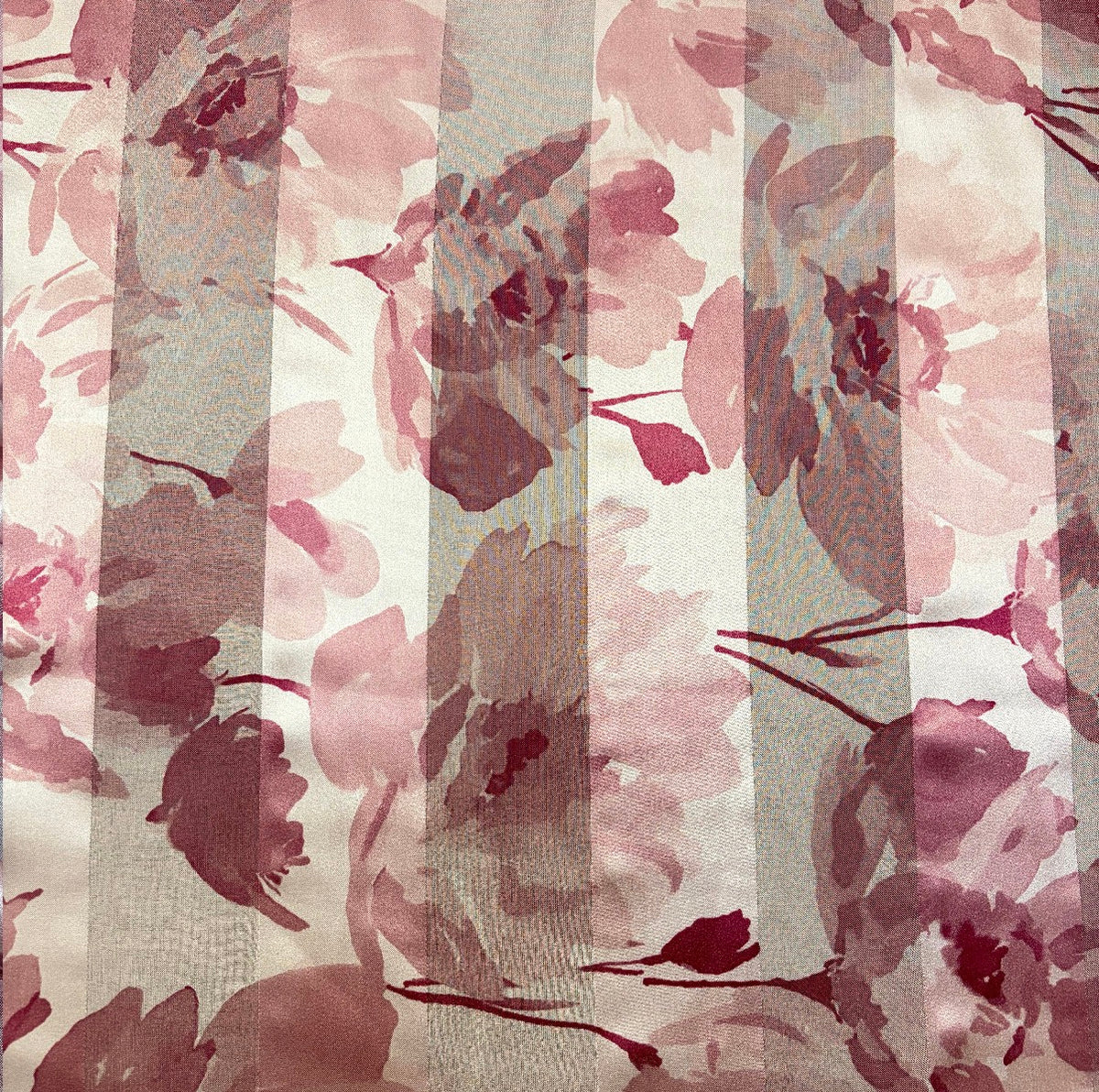 CÉLIANE : Bande satin imprimé floral rose poudré