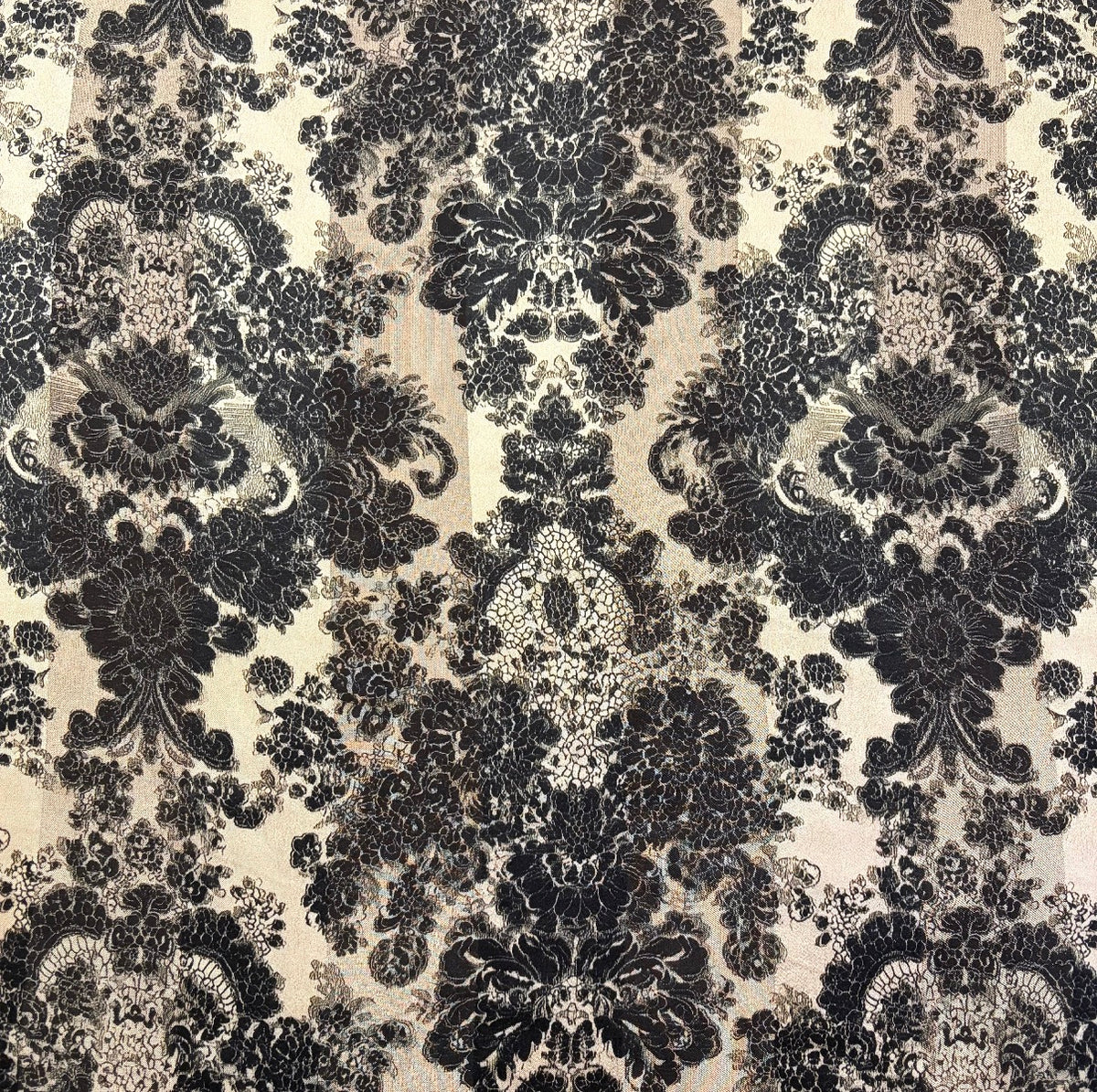 DAPHNÉA : Bande satin effet dentelle florale noire sur fond ivoire