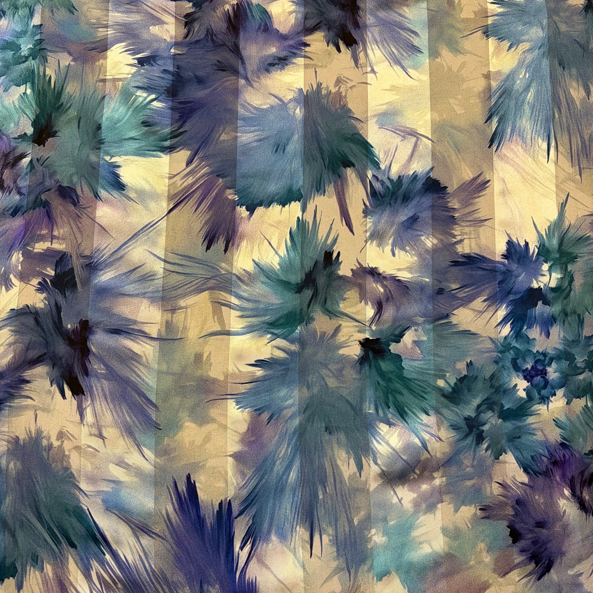 AISLING : Bande satin imprimé floral bleu ardoise et mauve sur fond ivoire