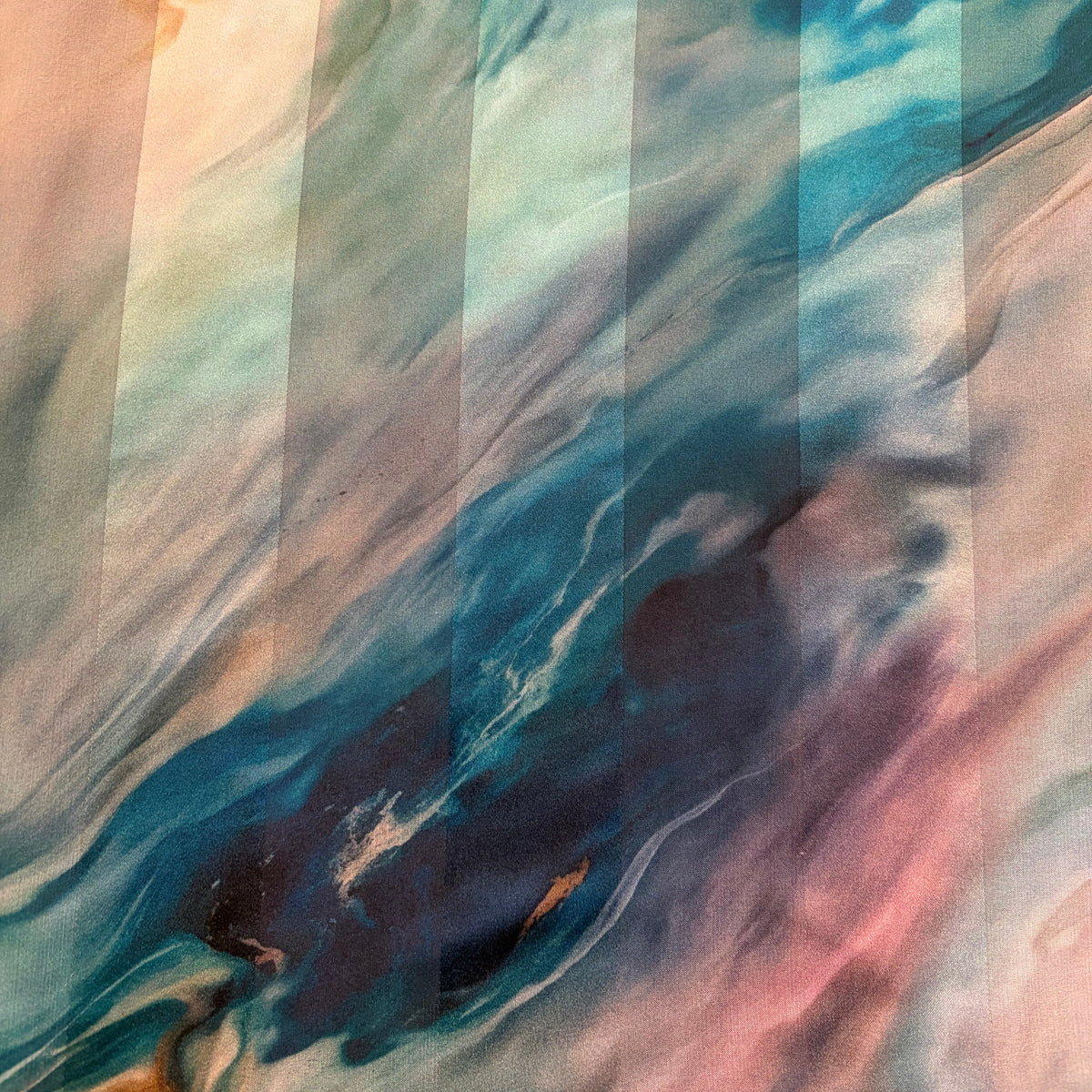 NERISSA : bande satin imprimé abstrait bleu lagon et rose poudré 