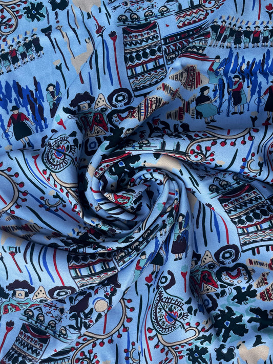 MARIANNE: Crêpe Viscose Imprimé fête de village