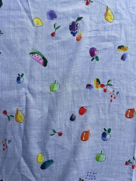 POMELINE: Voile de Coton rayé imprimé fruits