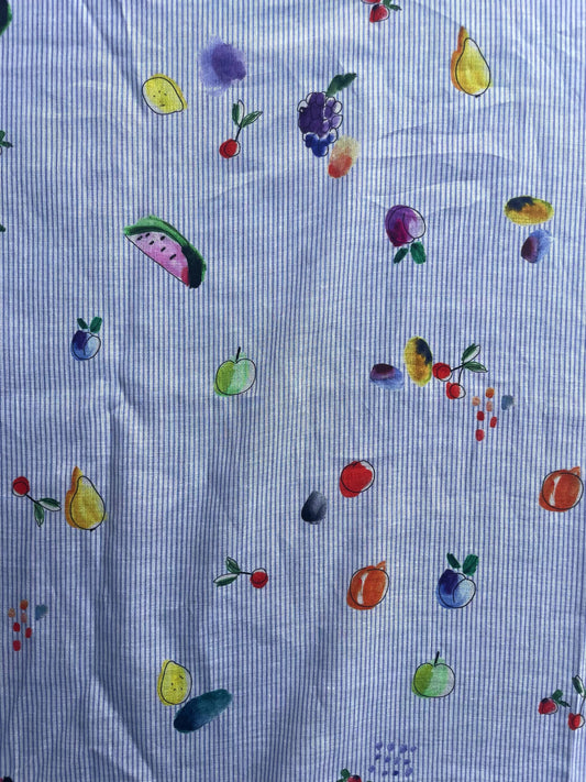 POMELINE: Voile de Coton rayé imprimé fruits