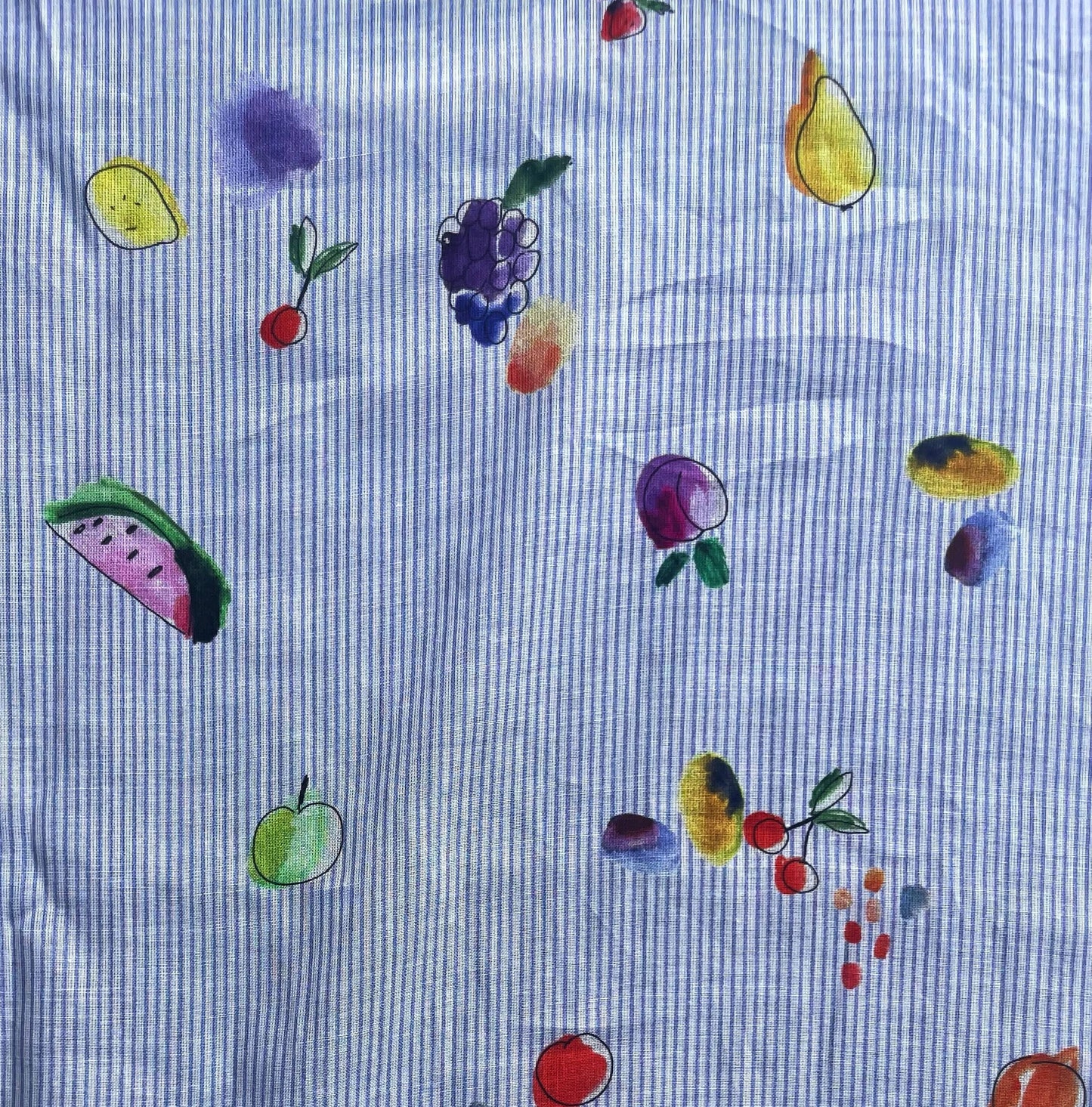 POMELINE: Voile de Coton rayé imprimé fruits