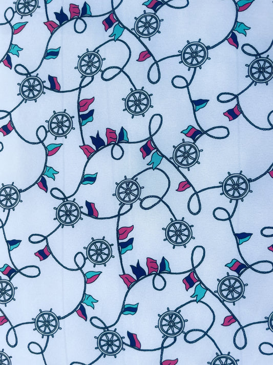 MARIS: Crêpe imprimé Barres à Roue