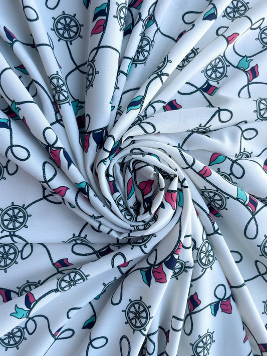 MARIS: Crêpe imprimé Barres à Roue