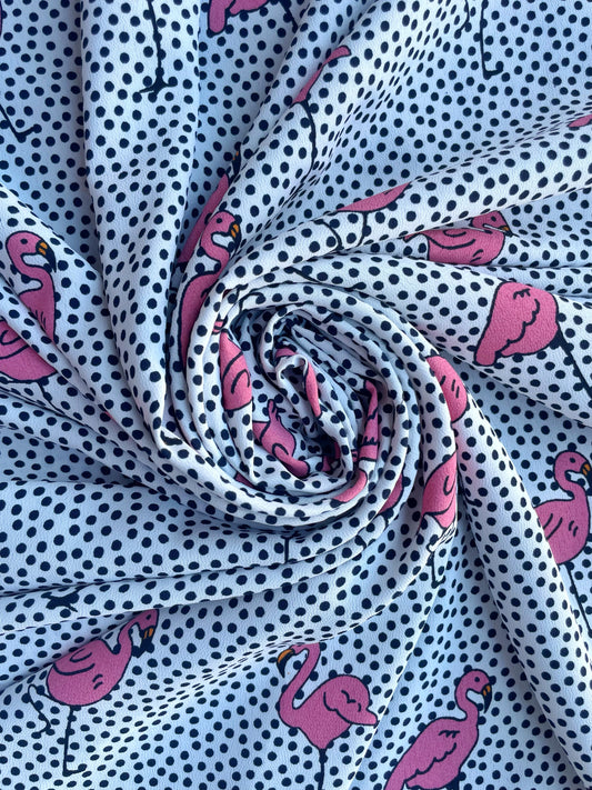 FLAMIEN: Crêpe imprimé Flamant rose