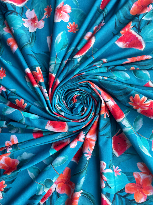 SANDYA: Maille imprimé Hibiscus et Pastèques