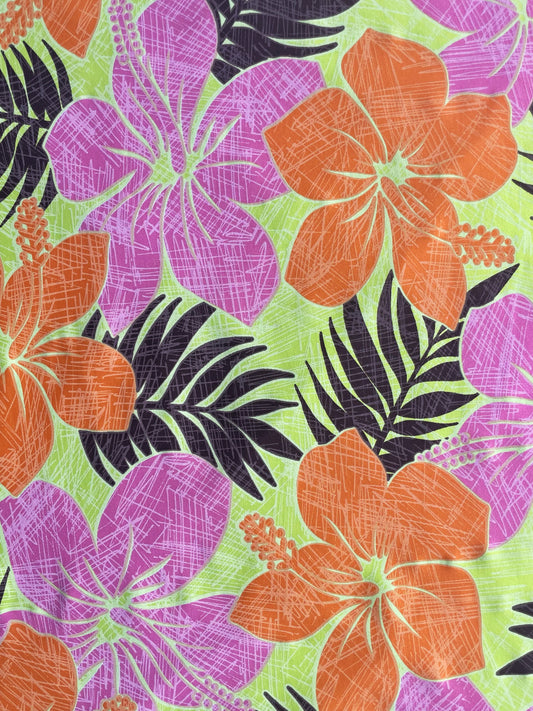 MAHINA: Maille imprimé Hibiscus 90’S