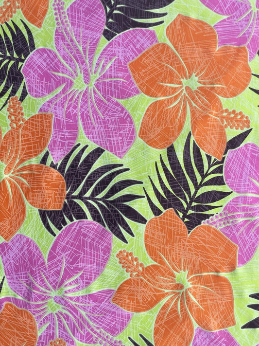 MAHINA: Maille imprimé Hibiscus 90’S