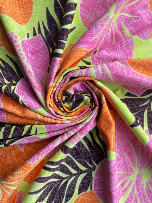 MAHINA: Maille imprimé Hibiscus 90’S