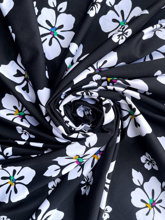 NALIA: Maille imprimé Hibiscus