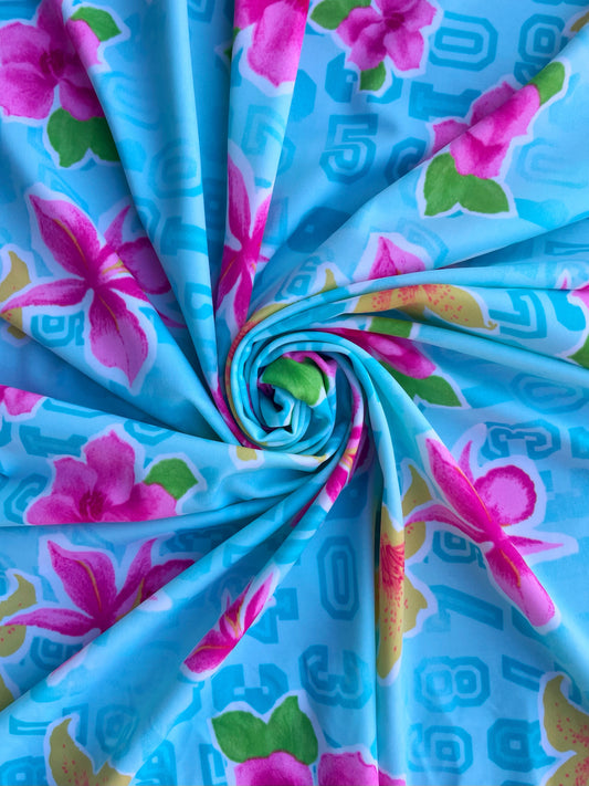 AMANDA: Maille imprimé Hibiscus 90’S