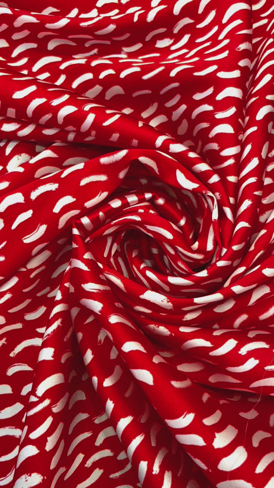 HAIRY: Satin imprimé fond rouge à petit motif blanc