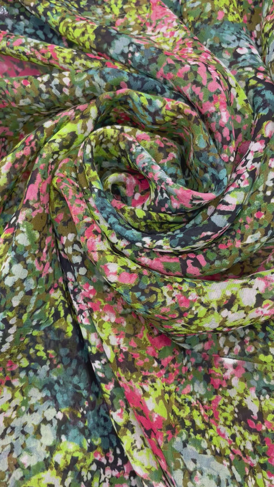 EDEN: Crepe georgette imprimé aux couleurs printanières