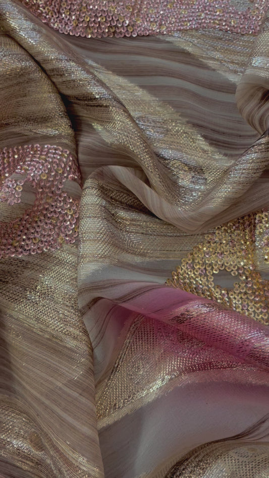 LOLA: Lamé sequin et paillette sur mousseline dégradé