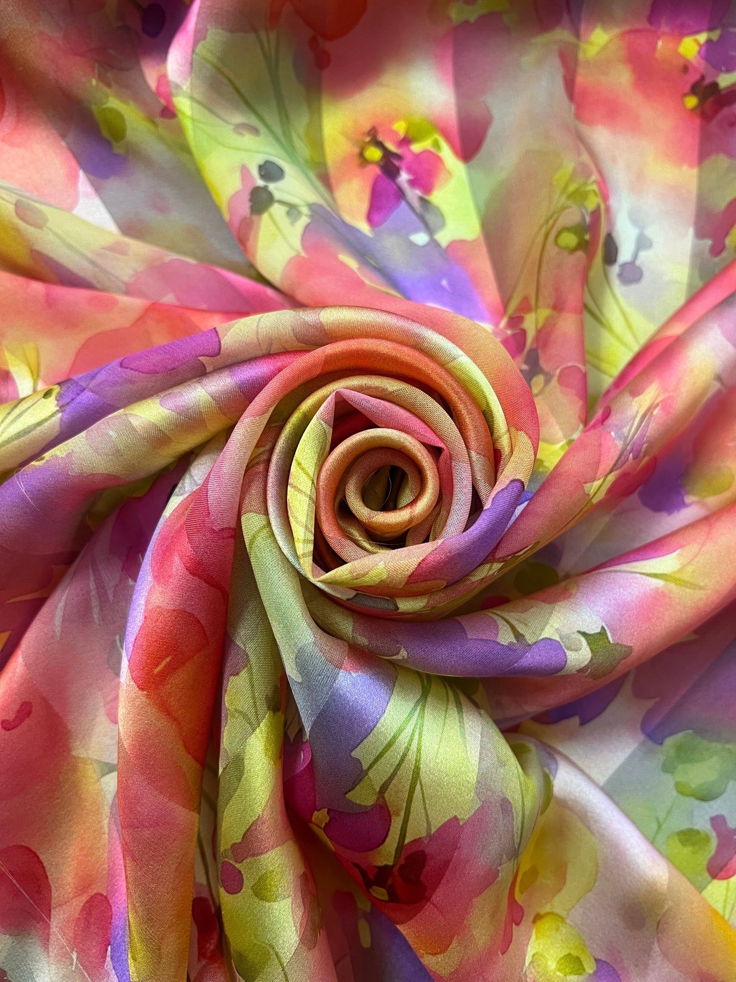 ORISA : Bande satin imprimé floral effet aquarelle