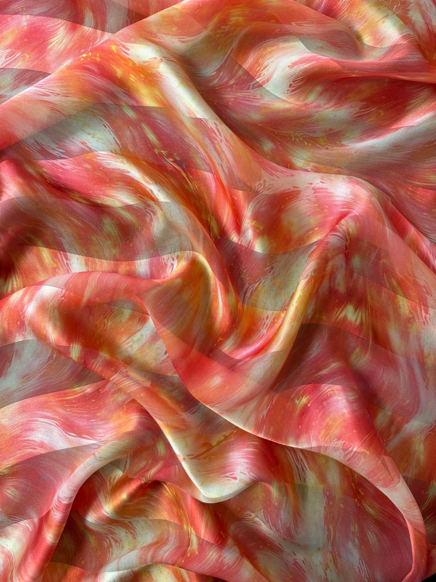 CASSANDRA : Bande satin imprimé floral artistique effet aquarelle