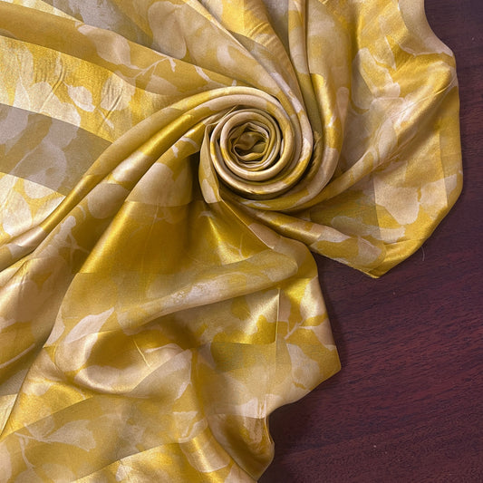 MARINE : Bande satin imprimé fleurs royal