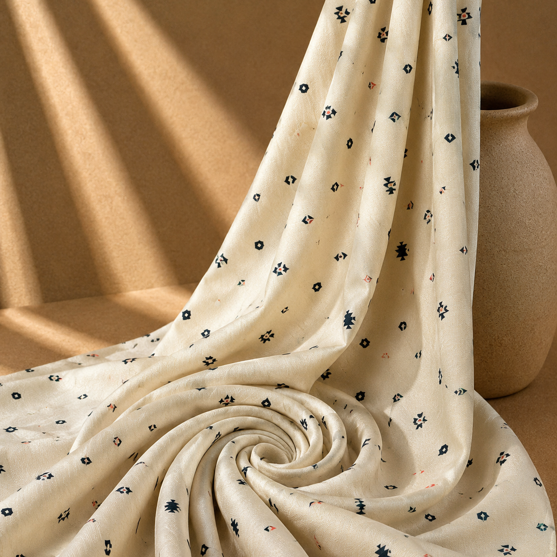 JEMAÏLI: Drap de viscose imprimé ethnique minimaliste