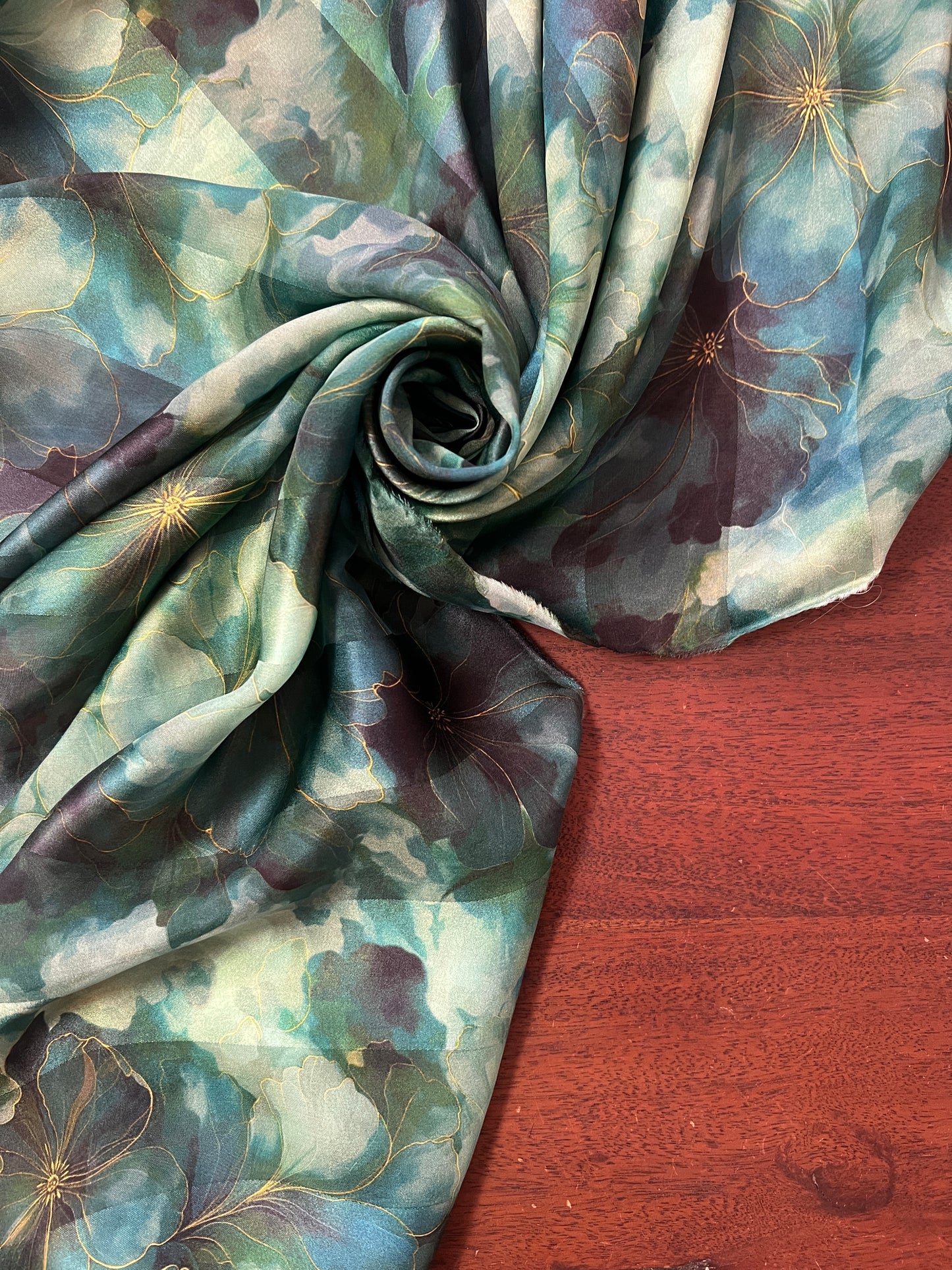 LUCIL : Bande satin imprimé fleurs abstrait