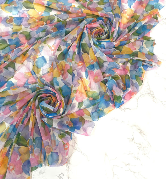 Tulle bi-strech imprimé à fleurs