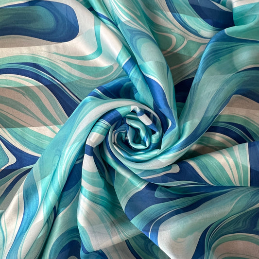DANIA : Bande satin imprimé motif abstrait marbré