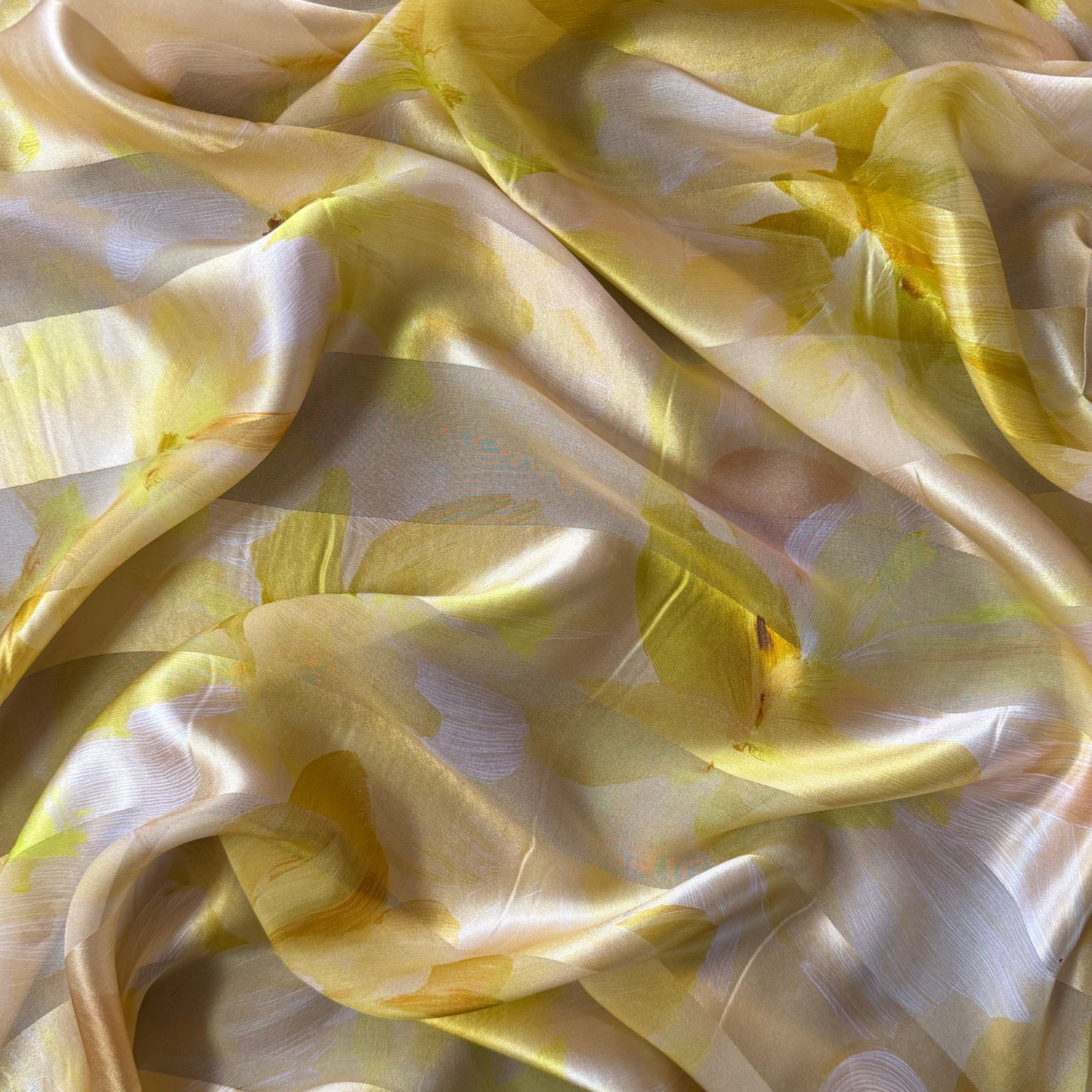ALTHÉA : Bande satin imprimé floral jaune