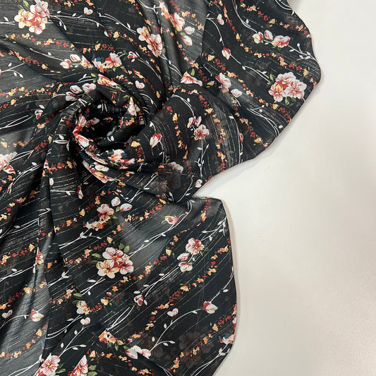 ONDINE : Mousseline viscose floral japonisant