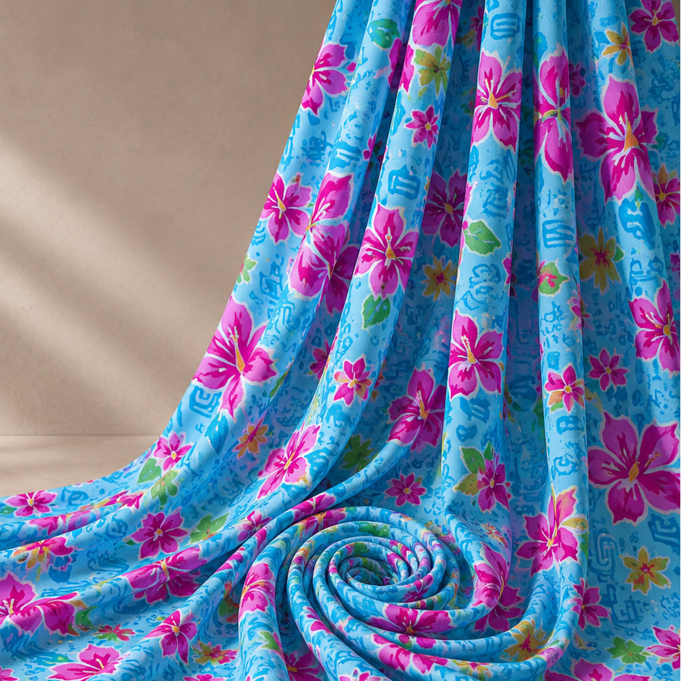 AMANDA: Maille imprimée Hibiscus 90’S