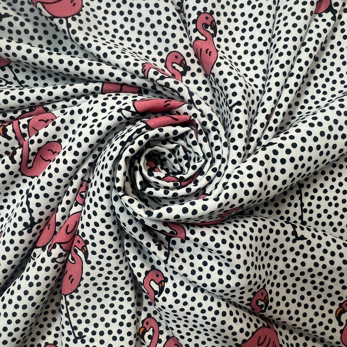 COUPON : CRÈPE IMPRIMÉ FLAMANTS ROSE