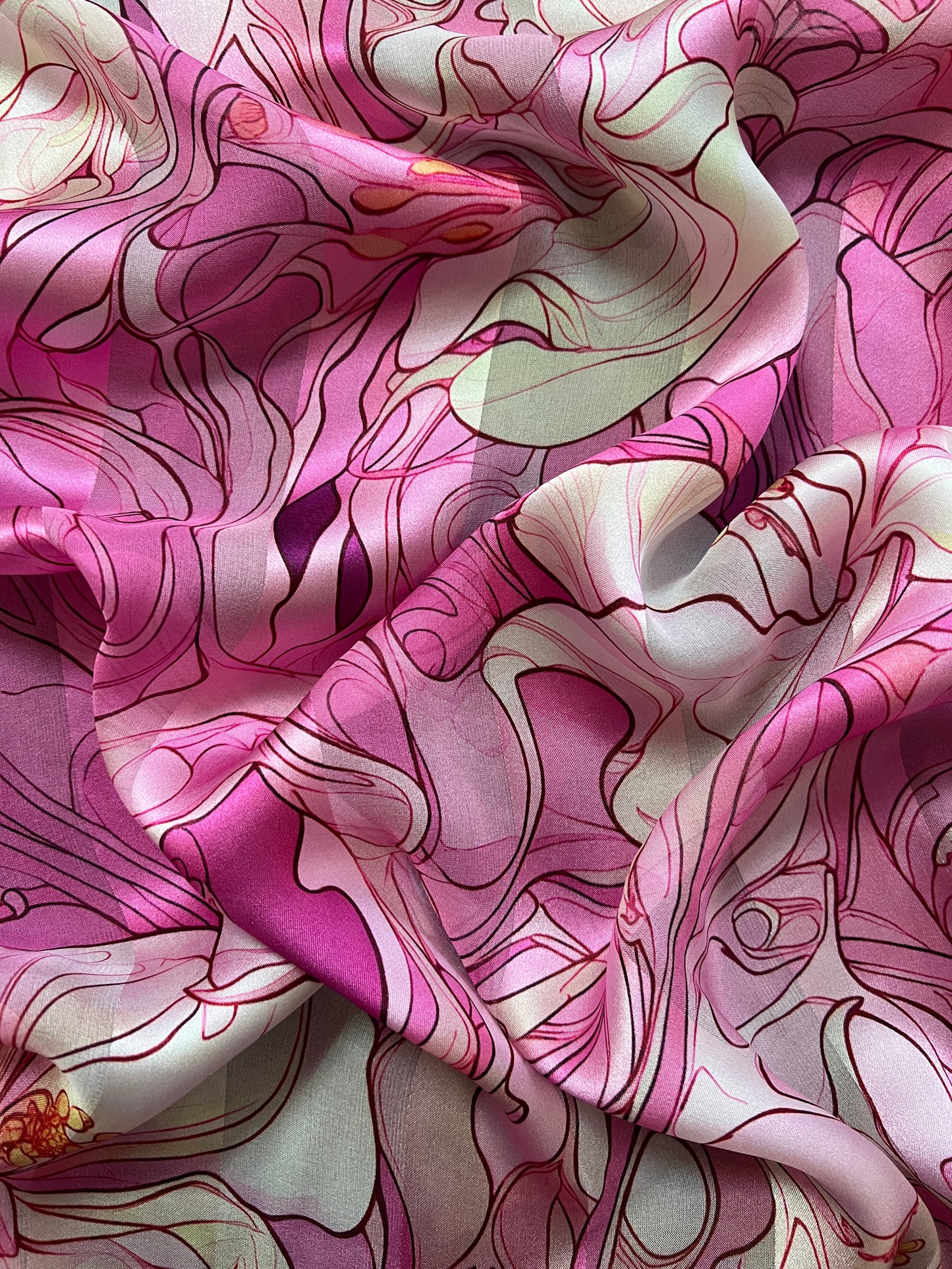 ÉMILIE : Bande satin imprimé fleurs rose