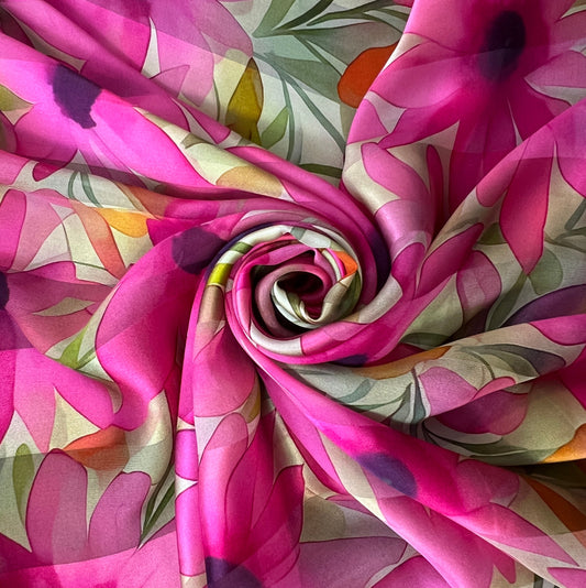SANDRA : Bande satin imprimé florale printanier