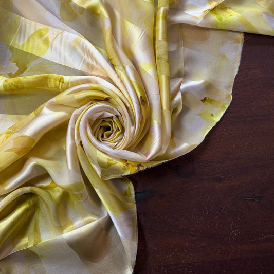 ALTHÉA : Bande satin imprimé floral jaune