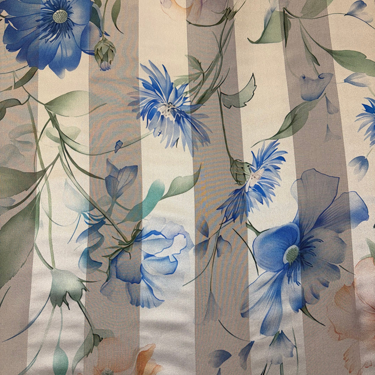 ALYSSA : bande satin à fleures bleu