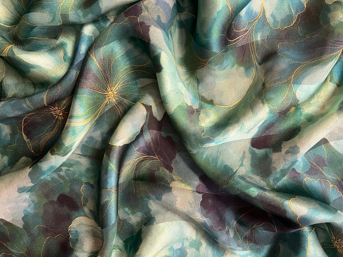 LUCIL : Bande satin imprimé fleurs abstrait