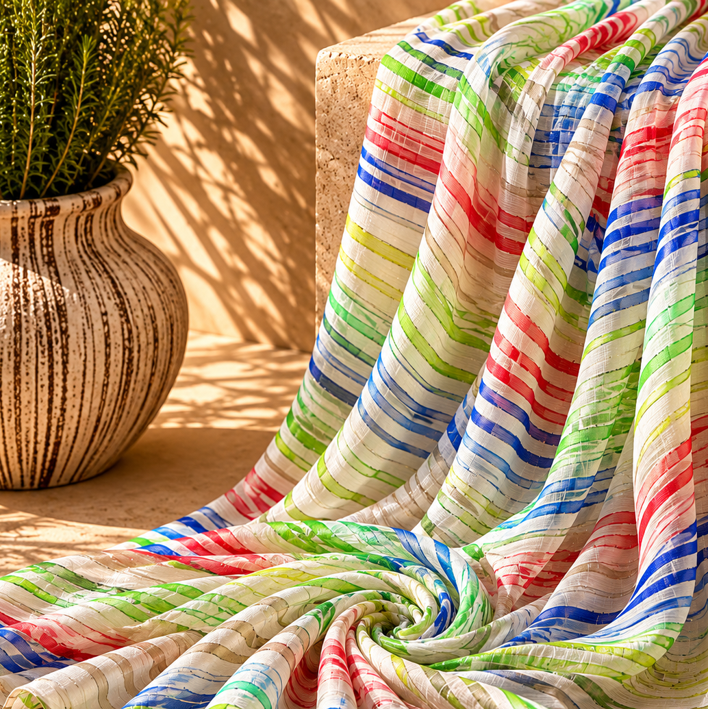 LIVIA: Multicoloured striped fil coupé muslin