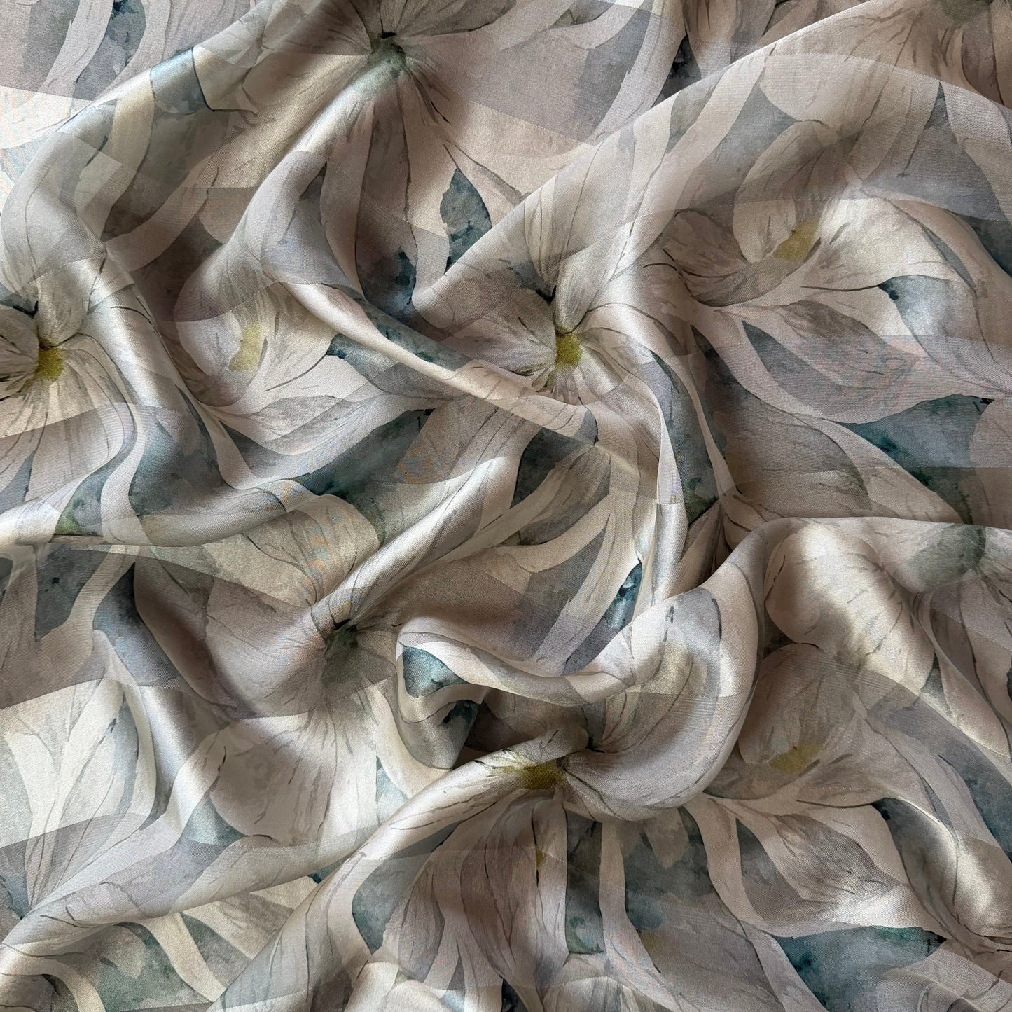 MIRANDA : Bande satin imprimé floral argenté