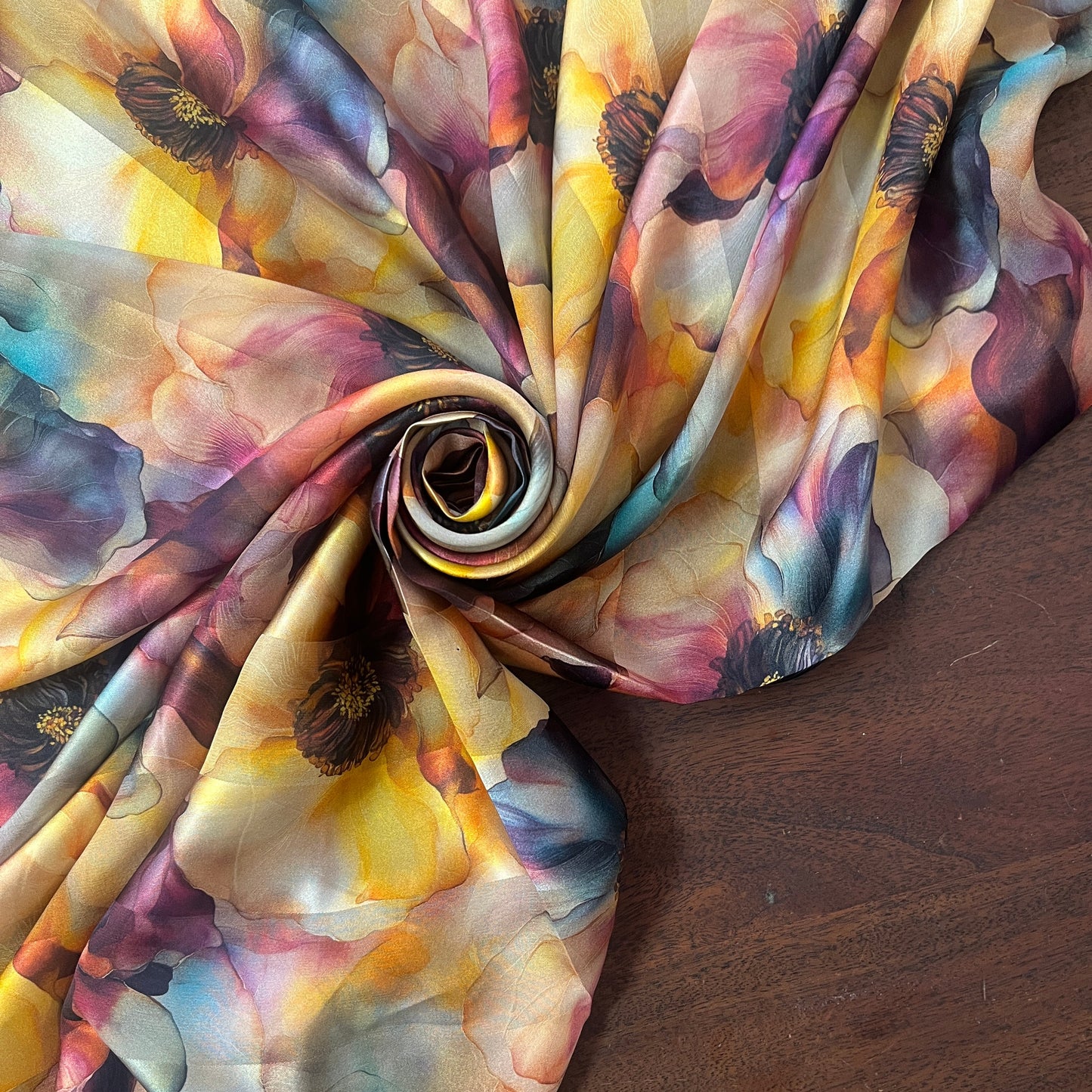 MARIE: Bande satin motif floral doré, bordeaux et bleu nuit