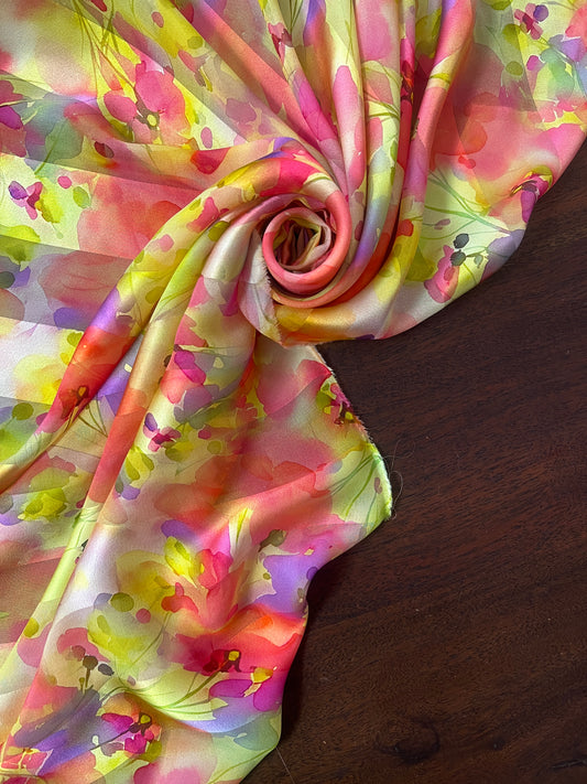 ORISA : Bande satin imprimé floral effet aquarelle