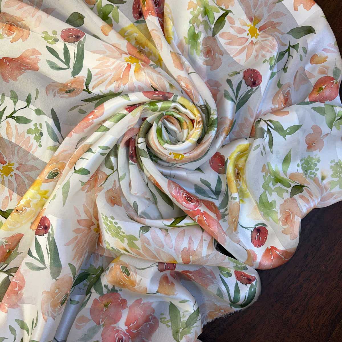 ISALINE : bande satin imprimé floral aquarelle