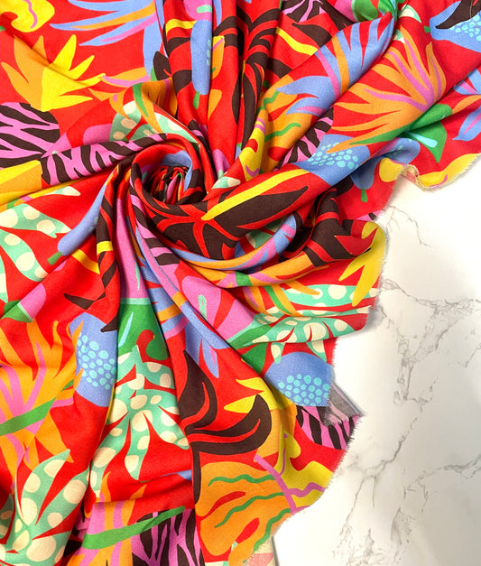 FLORA: Popeline viscose imprimé floral exotique