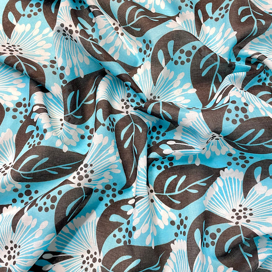 CURTIS: Voile de coton imprimé fleurs tropicales
